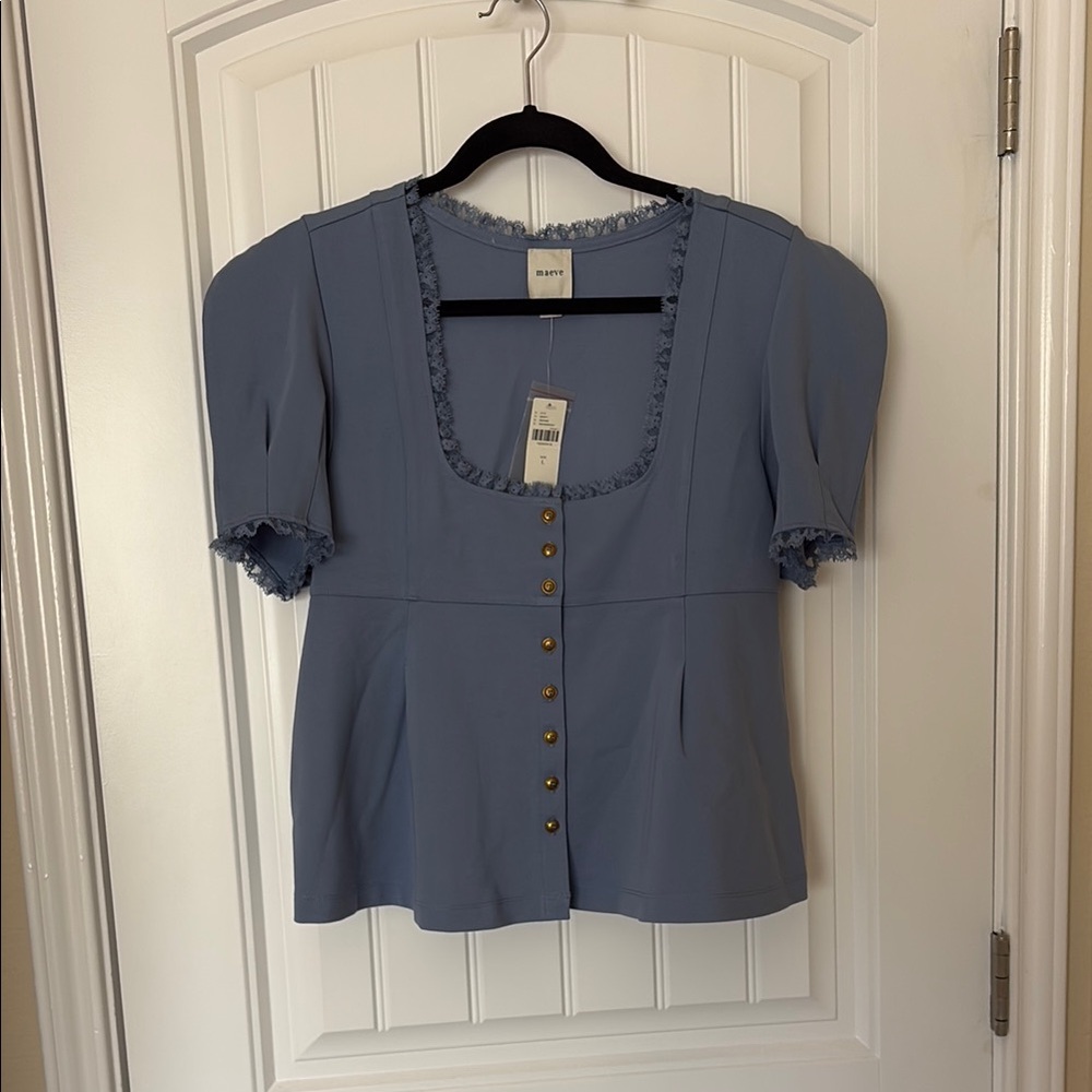 Blue Women's Top with Button Detail
